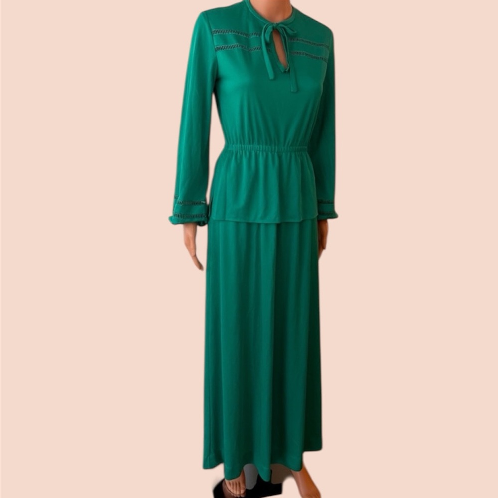Vintage Verona Women's Green Stretch Maxi Dress 70s 1970s Secretary Cocktail